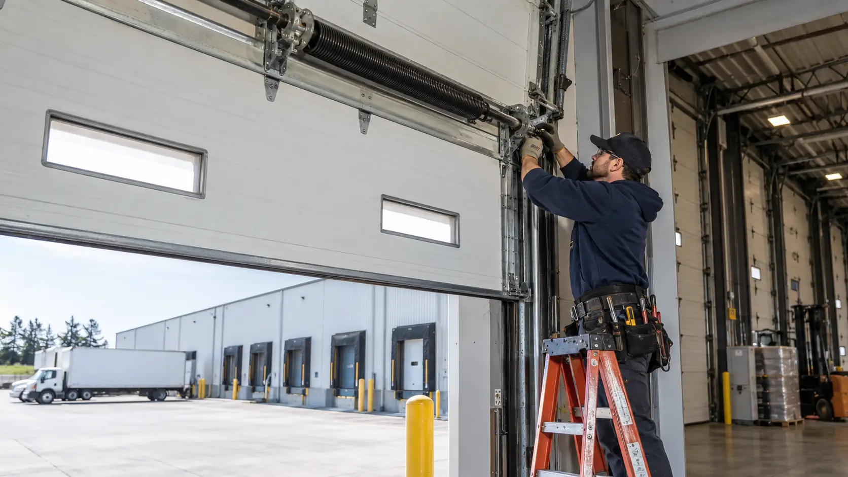 Commercial garage door service for an industrial property in Dickinson Texas