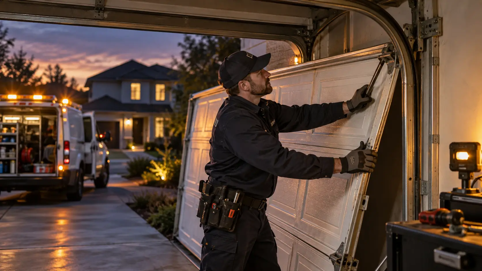 Emergency garage door repair service for a residential property in Dickinson Texas