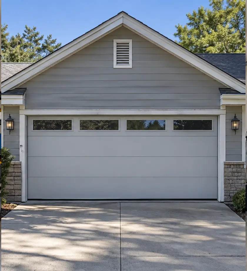 Professional technicians installing a new garage door