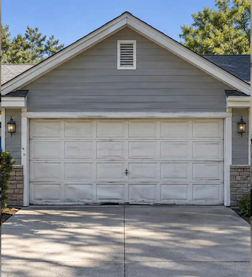 Professional technicians installing a new residential garage door