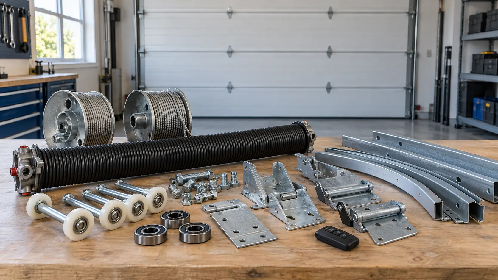 Heavy-duty tracks and torsion hardware for a custom garage door