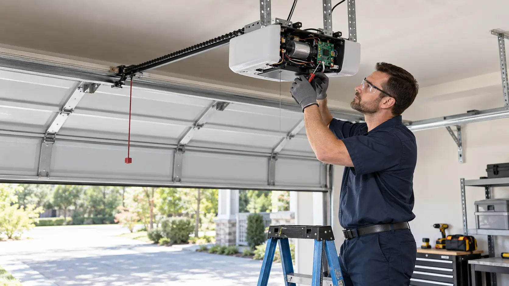 Professional garage door opener repair technician