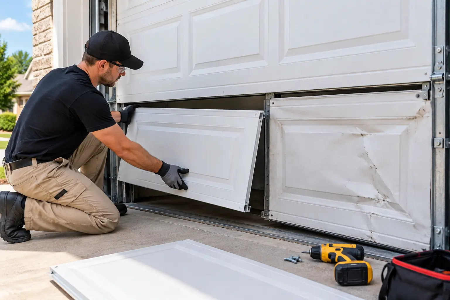 Garage door panel repair service in Dickinson Texas