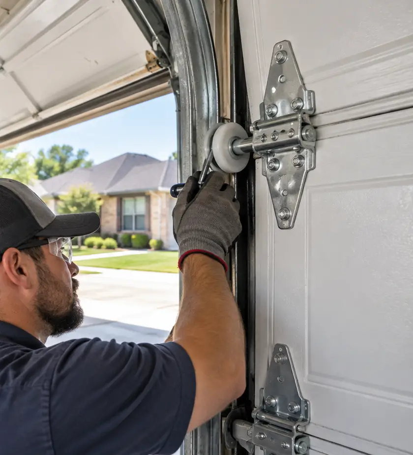 Garage door roller after repair with new nylon roller