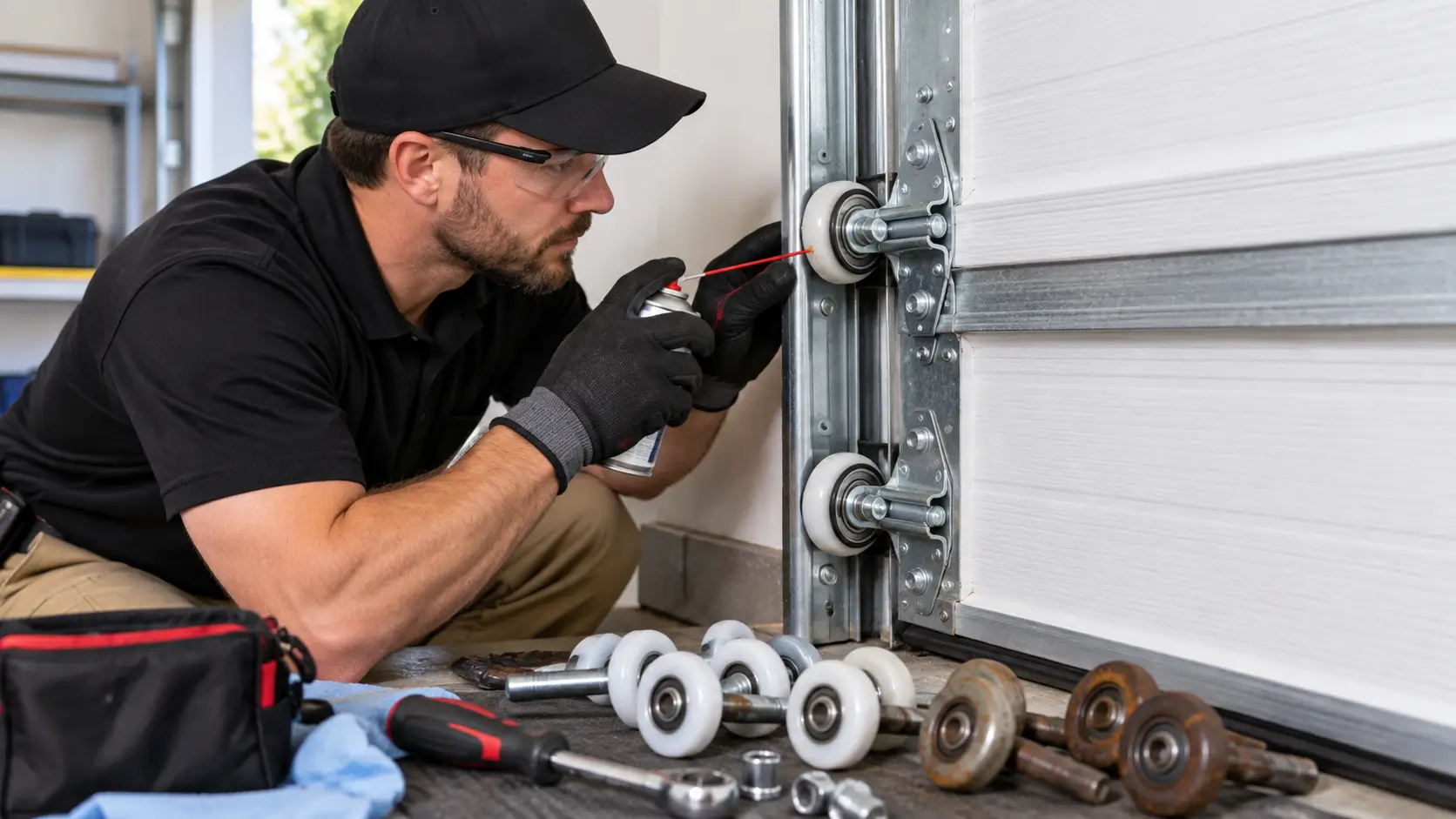 Preventative garage door roller maintenance check in Dickinson TX